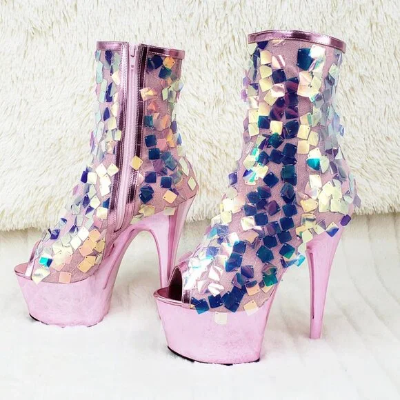 Baby Pink Sequin Platform Ankle Boots Adore 1031SQ